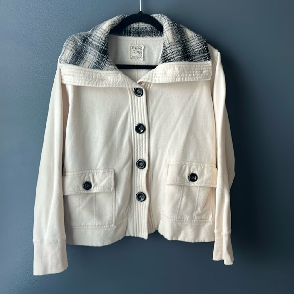 🤍 3 HEARTS Women’s Jacket size large offwhite fleece jacket sweater euc